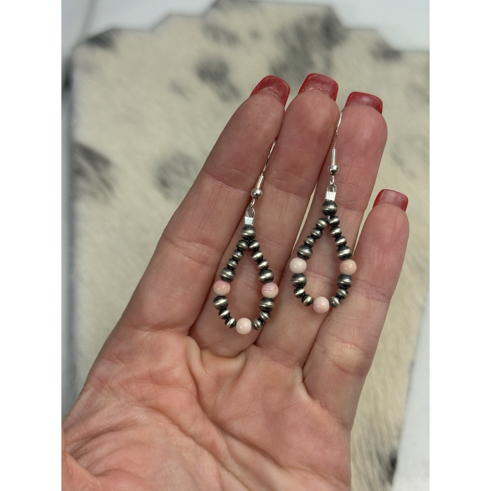 Native American Sterling Silver Pink Conch Rounds Navajo Pearl Hoop Earrings 925 65$